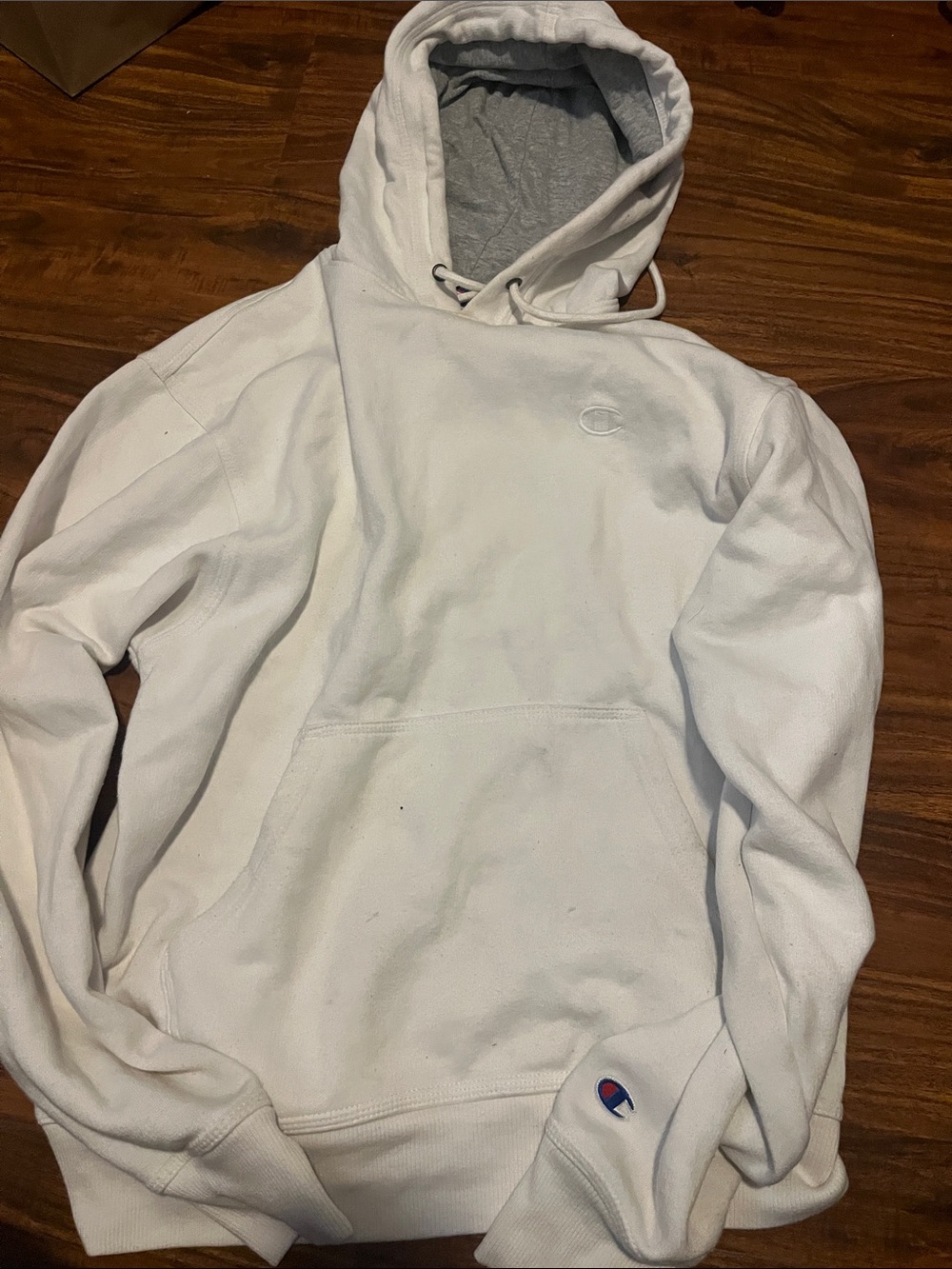 Champion White Men's Pullover Hoodie with Subtle Logo